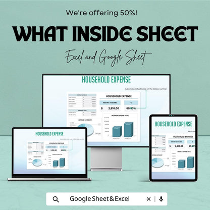 Household Expense Template | Home Budget Spreadsheet | Monthly Expense Tracker | Excel & Google Sheets | Family Budget Planner |