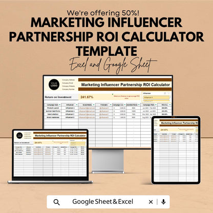 Influencer Partnership ROI Calculator Template | Marketing ROI Spreadsheet | Influencer Campaign Tracker | ROI & Performance Metrics Tool