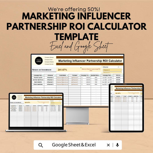 Influencer Partnership ROI Calculator Template | Marketing ROI Spreadsheet | Influencer Campaign Tracker | ROI & Performance Metrics Tool