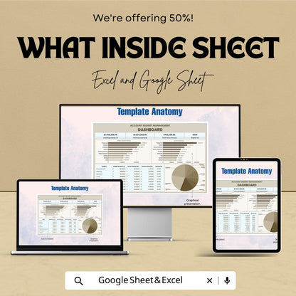 Account Budget Management Dashboard Template - Track Expenses & Income | Budget Planner and Financial Management Sheet | Customizable