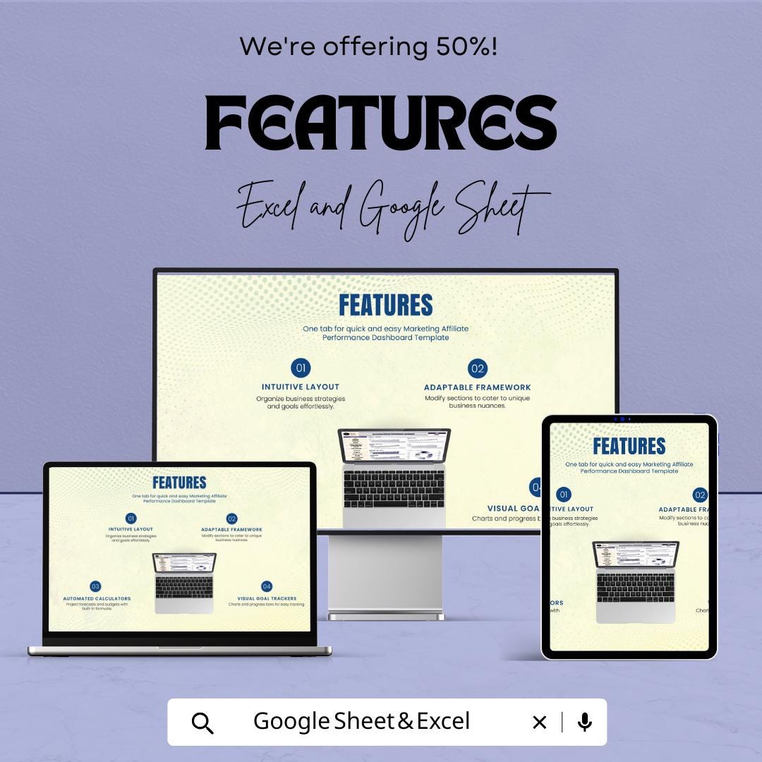 Marketing Affiliate Performance Dashboard Sheet - Excel & Google Sheet Template for Tracking Affiliate Marketing
