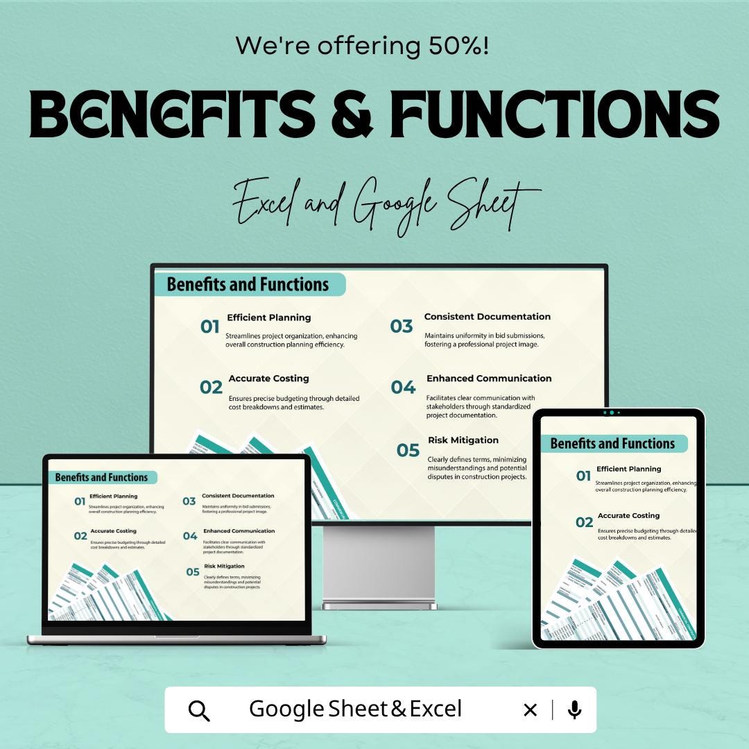 Construction Bid Template | Commercial Estimate Sheet | Contractor Proposal Template | Excel & Google Sheets Bid Form | Project Cost