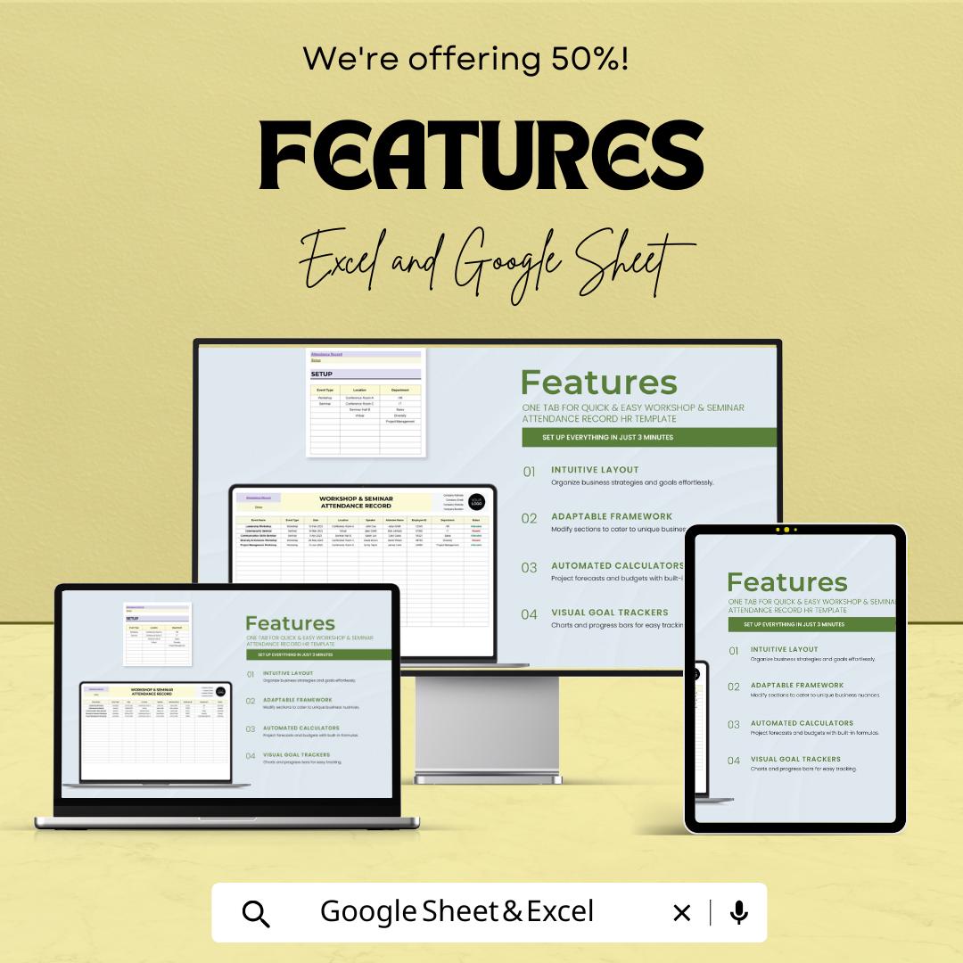 Workshop & Seminar Attendance Record HR Template | Excel and Google Sheets | Training Attendance Tracker | Employee Event Log Spreadsheet