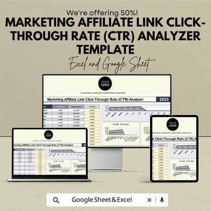 Marketing Affiliate CTR Analyzer Template | Affiliate Link Analytics | CTR Dashboard Spreadsheet | Marketing Performance Template