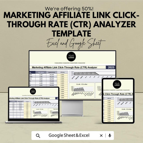 Marketing Affiliate CTR Analyzer Template | Affiliate Link Analytics | CTR Dashboard Spreadsheet | Marketing Performance Template