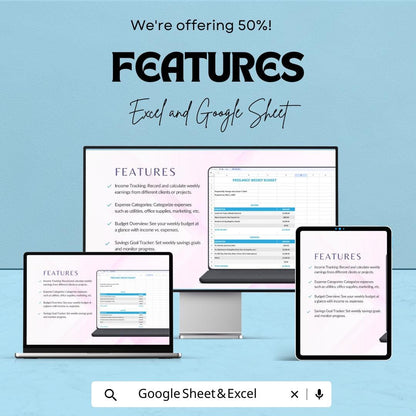 Weekly Freelance Budget Sheet | Income & Expense Tracker | Google Sheets and Excel | Freelancers Budget Planner | Editable Finance Template