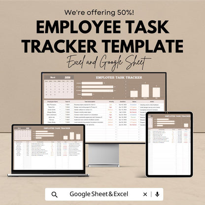 Employee Task Tracker Template | Staff Task Management Spreadsheet | Work Task Planner for Teams | Excel & Google Sheets Task Tracking Tool