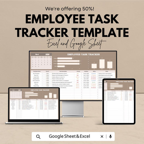 Employee Task Tracker Template | Staff Task Management Spreadsheet | Work Task Planner for Teams | Excel & Google Sheets Task Tracking Tool