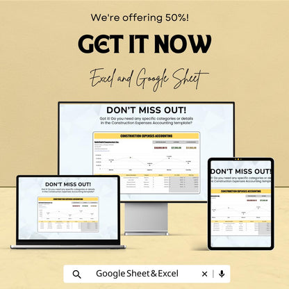Construction Expenses Accounting Template | Excel & Google Sheets | Job Cost Tracker | Contractor Expense Log | Project Budget Spreadsheet