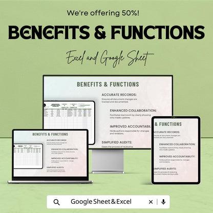 Administration Document Version Control Log Template, Excel & Google Sheets, Document Tracker, Version History Log, Change Log Spreadsheet
