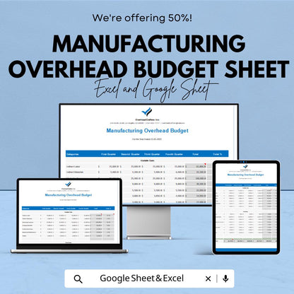 Manufacturing Overhead Budget Sheet Excel and Google Sheets | Factory Cost Tracking & Indirect Expense Planner