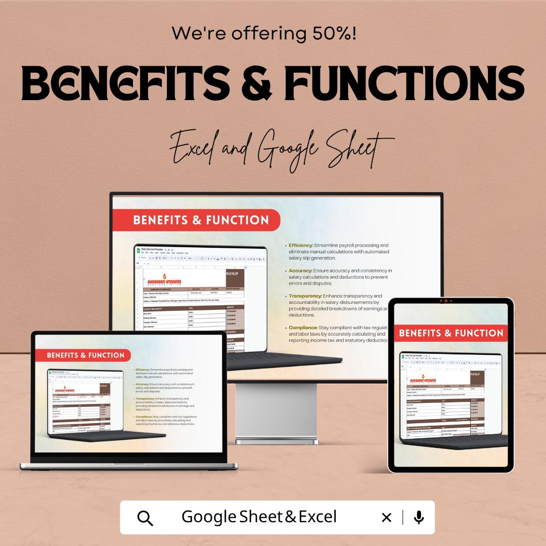 Salary Slip Excel Template | Payslip Spreadsheet | Payroll Salary Calculator | Employee Payslip Generator | Excel & Google Sheets