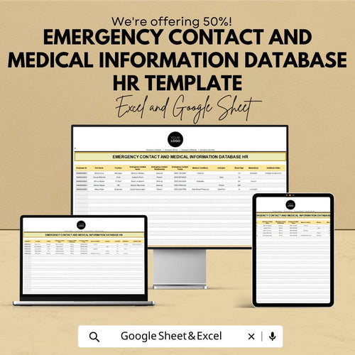 Emergency Contact and Medical Information Database HR Template | Employee Emergency Records | Excel and Google Sheets