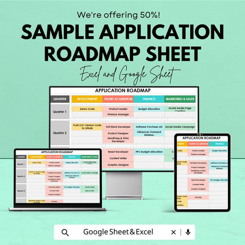 Sample Application Roadmap Sheet | Excel and Google Sheets Template | Project Planning & Task Management | Product Development Roadmap