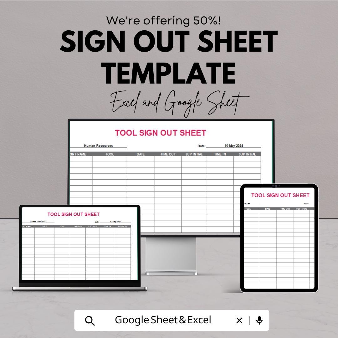 Tool Sign Out Sheet Template | Equipment Sign Out Log | Editable Borrowing Tracker | Workplace Tool Checkout Form