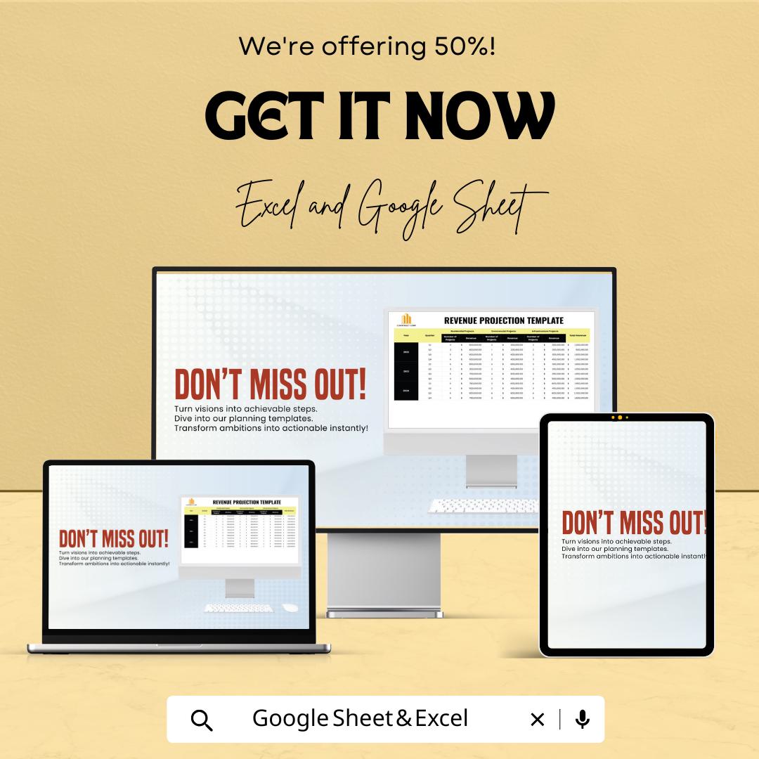Revenue Projection Template | Excel & Google Sheets | Sales Forecasting Spreadsheet | Revenue Planning Tool | Financial Projection Template