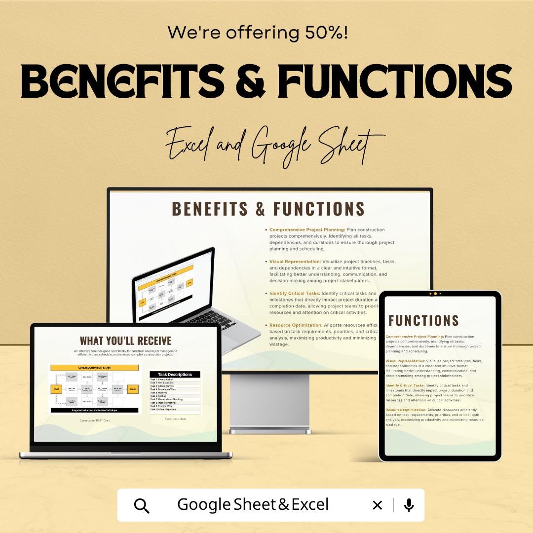 Construction PERT Chart Template | Project Management Spreadsheet | Construction Planning Tool | Excel & Google Sheets |