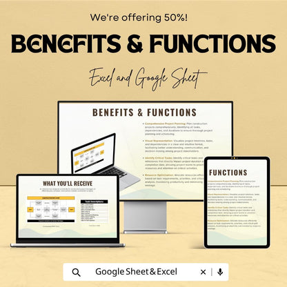 Construction PERT Chart Template | Project Management Spreadsheet | Construction Planning Tool | Excel & Google Sheets |