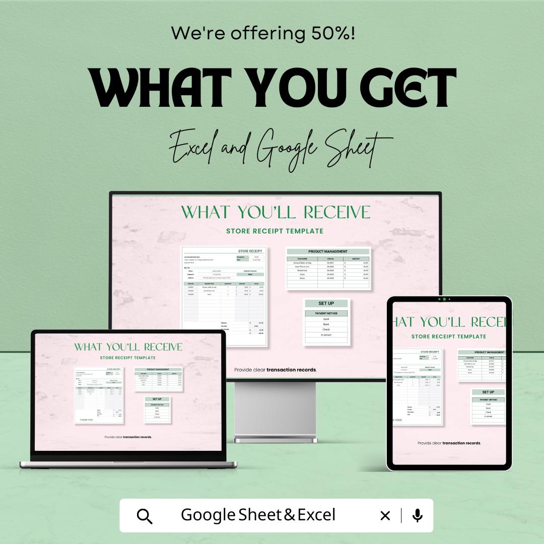 Store Receipt Template | Editable Sales Invoice | Printable Business Receipt | Cash Register Template | Transaction Tracker