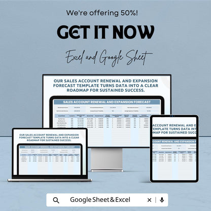 Sales Account Renewal and Expansion Forecast Template | Revenue Forecasting Spreadsheet | Renewal Probability Tracker