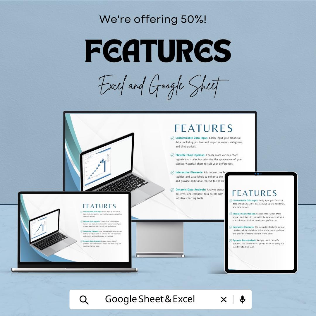 Stacked Waterfall Chart Template | Financial Analysis Spreadsheet | Dynamic Business Dashboard | Excel & Google Sheets
