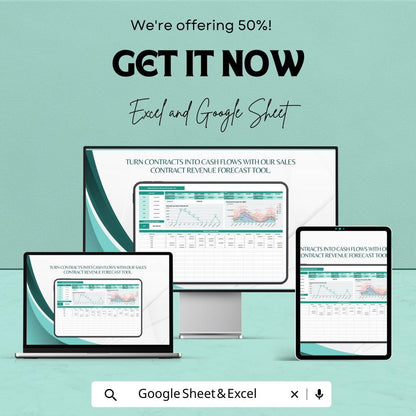 Sales Contract Revenue Forecast Tool Template | Revenue Forecast Google Sheets | Contract Tracking Spreadsheet | Sales Projection Template |