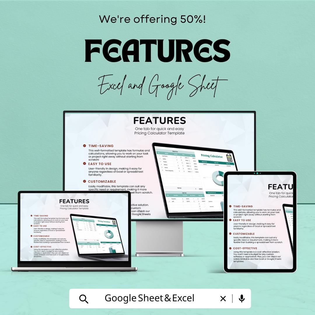 Pricing Calculator Sheet for Material & Labor Cost | Excel and Google Sheet Template | Event Planning, Budgeting, and Cost Estimation