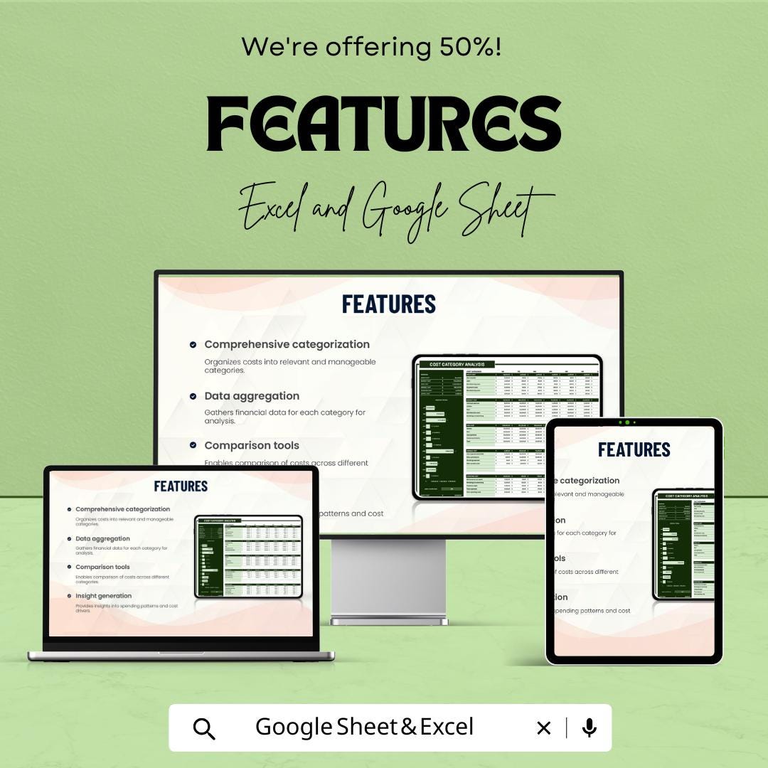 Financial Cost Category Analysis Template | Cost Analysis Excel & Google Sheets Template | Business Budget and Expense Management Tool