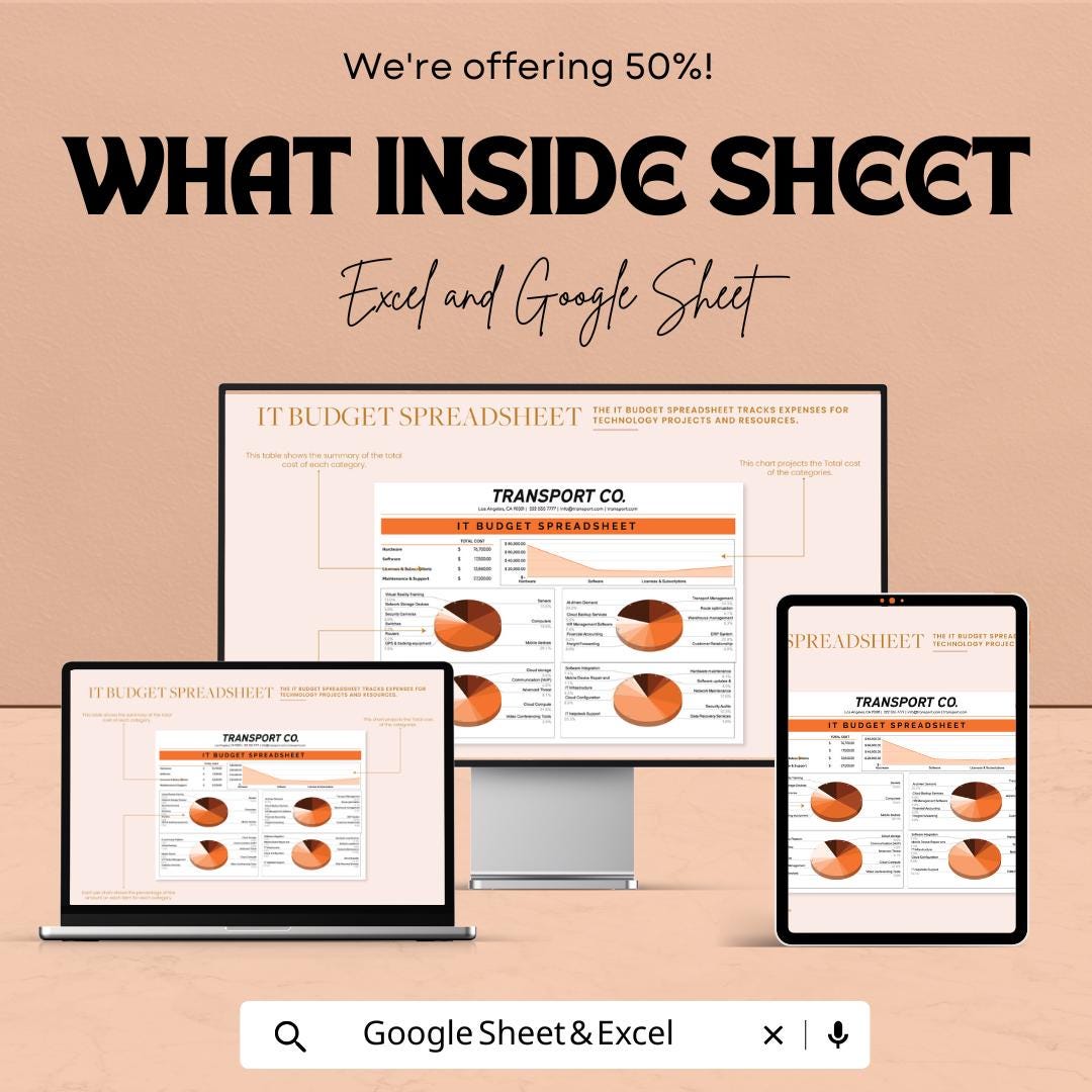 Transport and Logistics IT Budget Spreadsheet | Excel & Google Sheets | Logistics Cost Planner | Transportation IT Budget Template