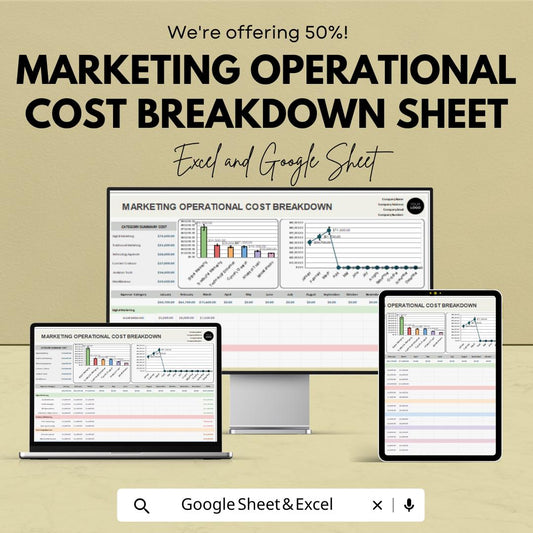 Marketing Operational Cost Breakdown Sheet | Excel and Google Sheets | Track Marketing Expenses & Budget | Financial Efficiency Dashboard