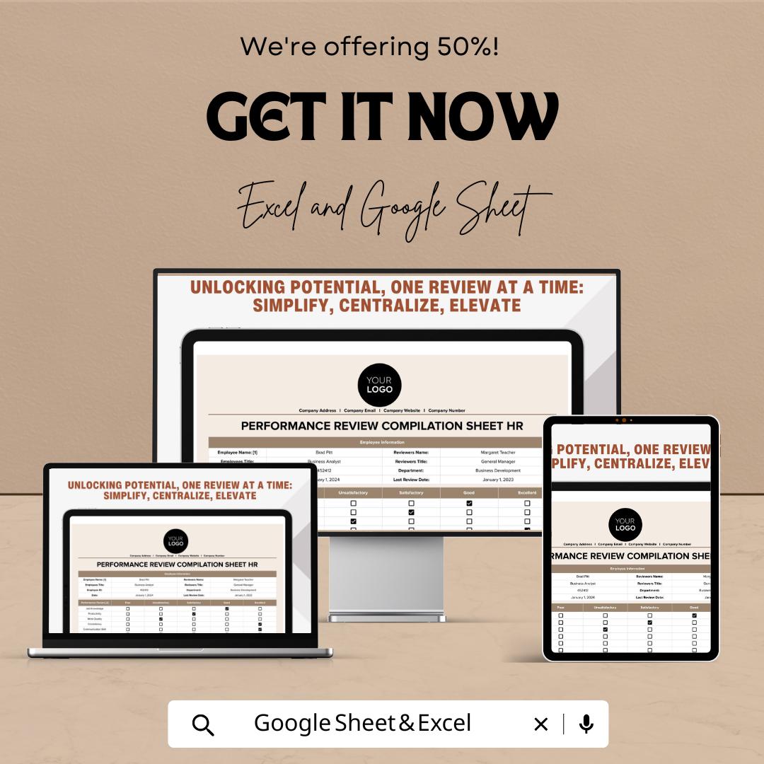 Performance Review Compilation Sheet HR Template | Employee Evaluation Tracker | Performance Review Form | Excel & Google Sheets