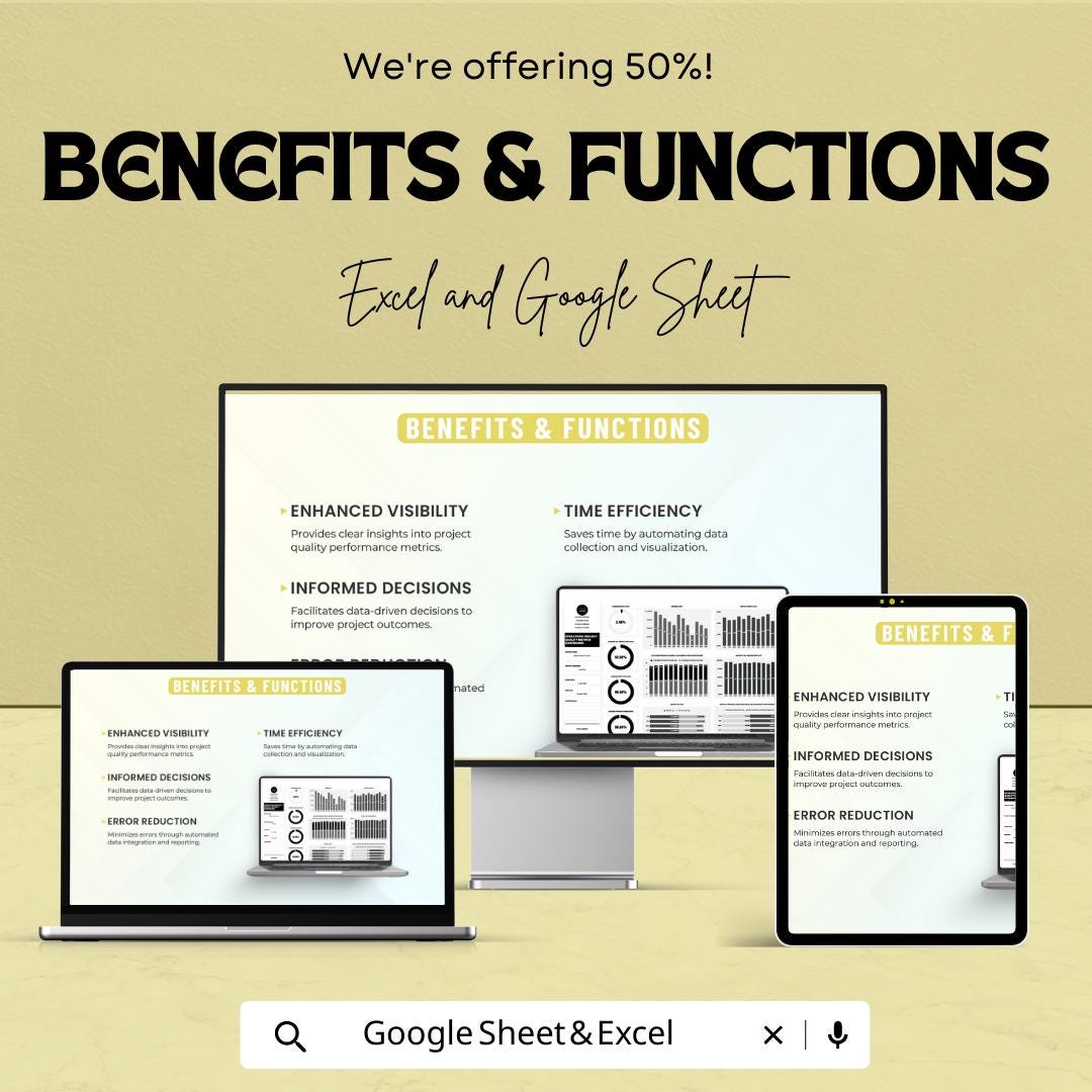 Operations Project Quality Metrics Dashboard Template, Project KPI Tracker, Quality Performance Dashboard, Operations Analytics