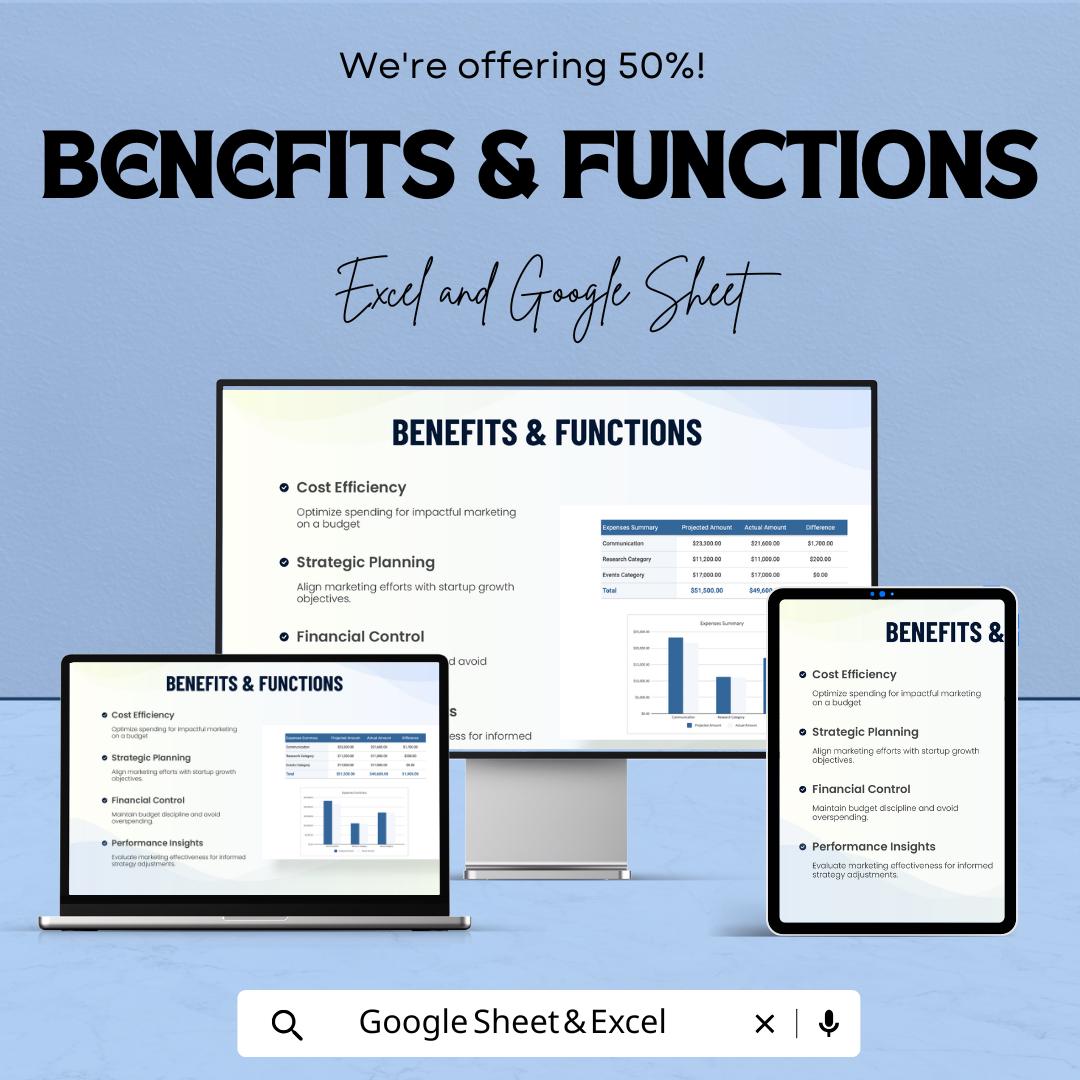 Startup Marketing Budget Sheet | Google Sheet & Excel Template for Budget Allocation, Expense Tracking, and ROI Analysis | Editable Business