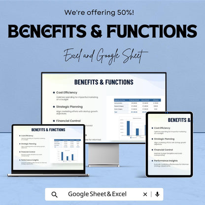 Startup Marketing Budget Sheet | Google Sheet & Excel Template for Budget Allocation, Expense Tracking, and ROI Analysis | Editable Business