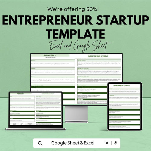 Entrepreneur Startup Template | Business Plan Template Excel & Google Sheets | Startup Planner | Small Business Planning Tool