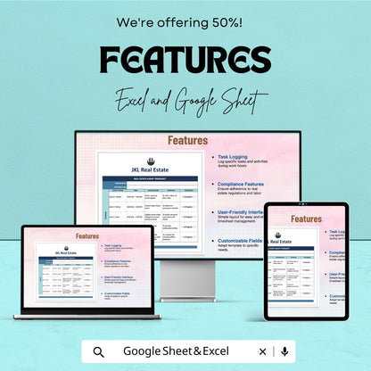 Real Estate Agent Timesheet - Excel & Google Sheets | Track Work Hours, Appointments, and Tasks | Customizable Template