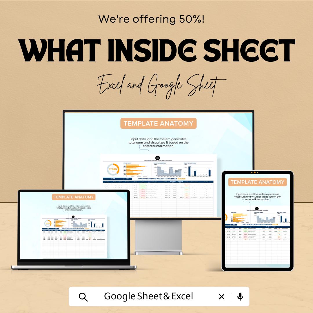 Startup Marketing Project Management Tracker Sheet | Excel & Google Sheets Template | Marketing Task Tracker | Project Timeline