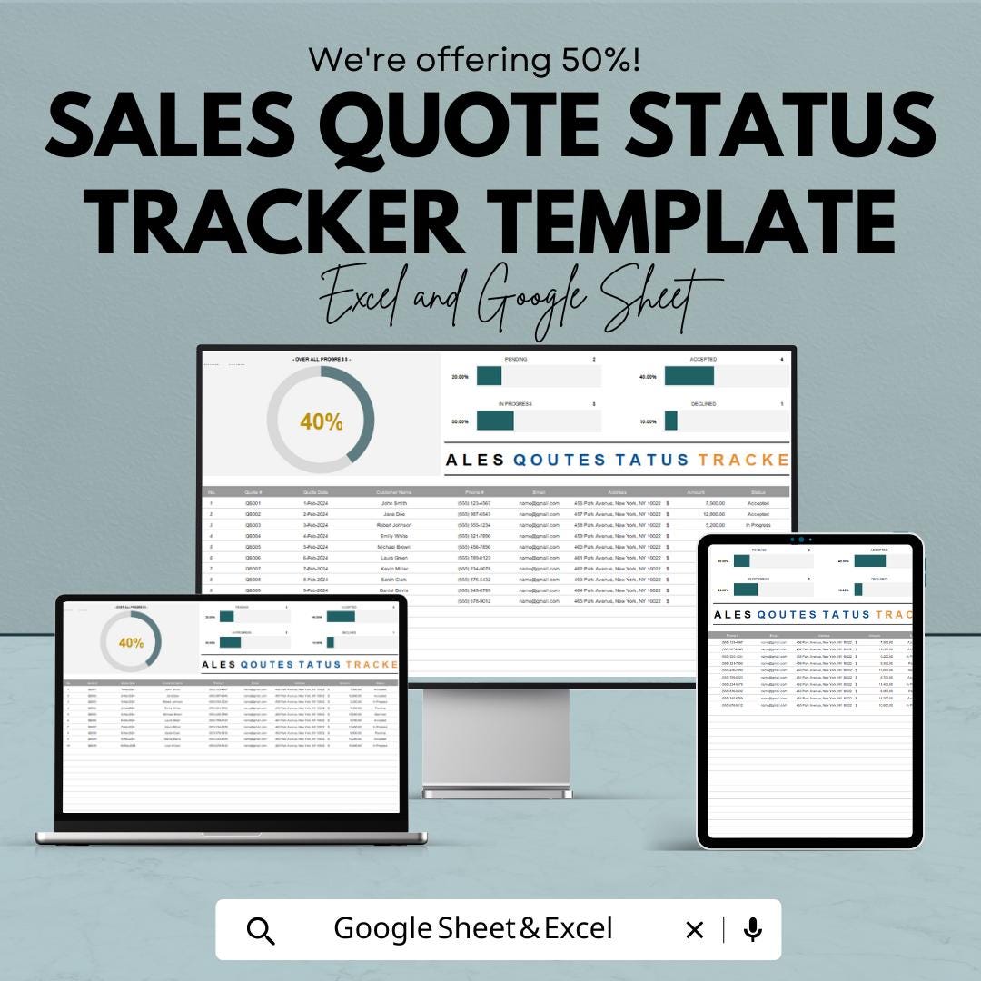Sales Quote Status Tracker Template | Sales Tracker for Excel & Google Sheets | Quote Management Spreadsheet | CRM Quote Tracker