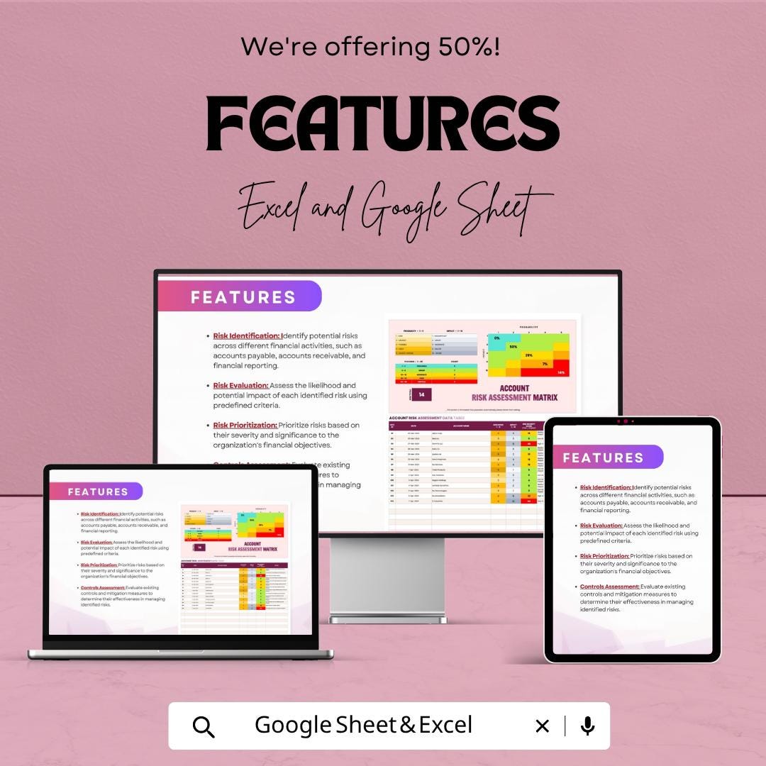 Accounts Risk Assessment Matrix Template | Risk Assessment Spreadsheet | Financial Risk Analysis Tool | Excel & Google Sheets |