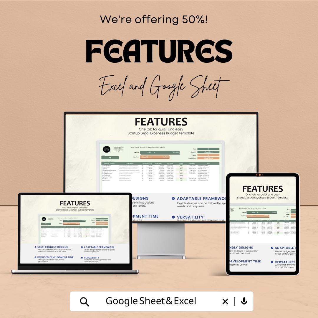 Startup Legal Expenses Budget Sheet | Excel & Google Sheets | Financial Management Template | Expense Tracker | Business Planning Tool
