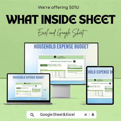 Household Expense Budget Sheet | Excel & Google Sheets | Budget Planner Template | Monthly Expense Tracker | Household Finance Management