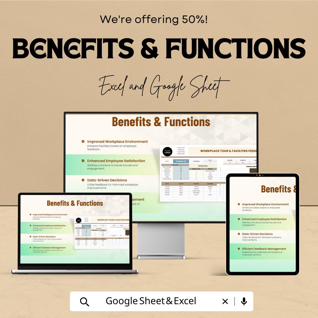 Workplace Tour Feedback Log, HR Feedback Template, Facilities Feedback Tracker, Employee Survey Sheet