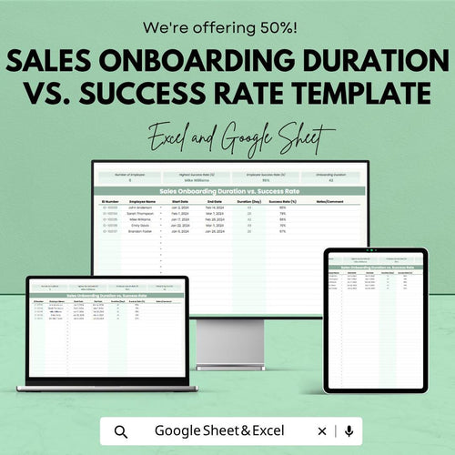 Sales Onboarding Duration vs Success Rate Template | Employee Training Tracker | Sales Performance Analysis Spreadsheet |