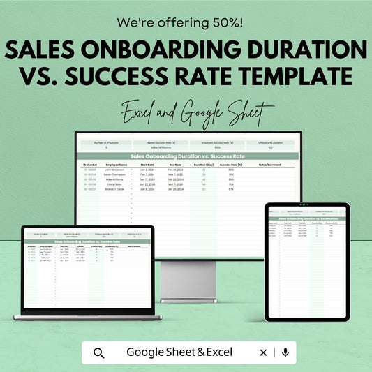 Sales Onboarding Duration vs Success Rate Template | Employee Training Tracker | Sales Performance Analysis Spreadsheet |
