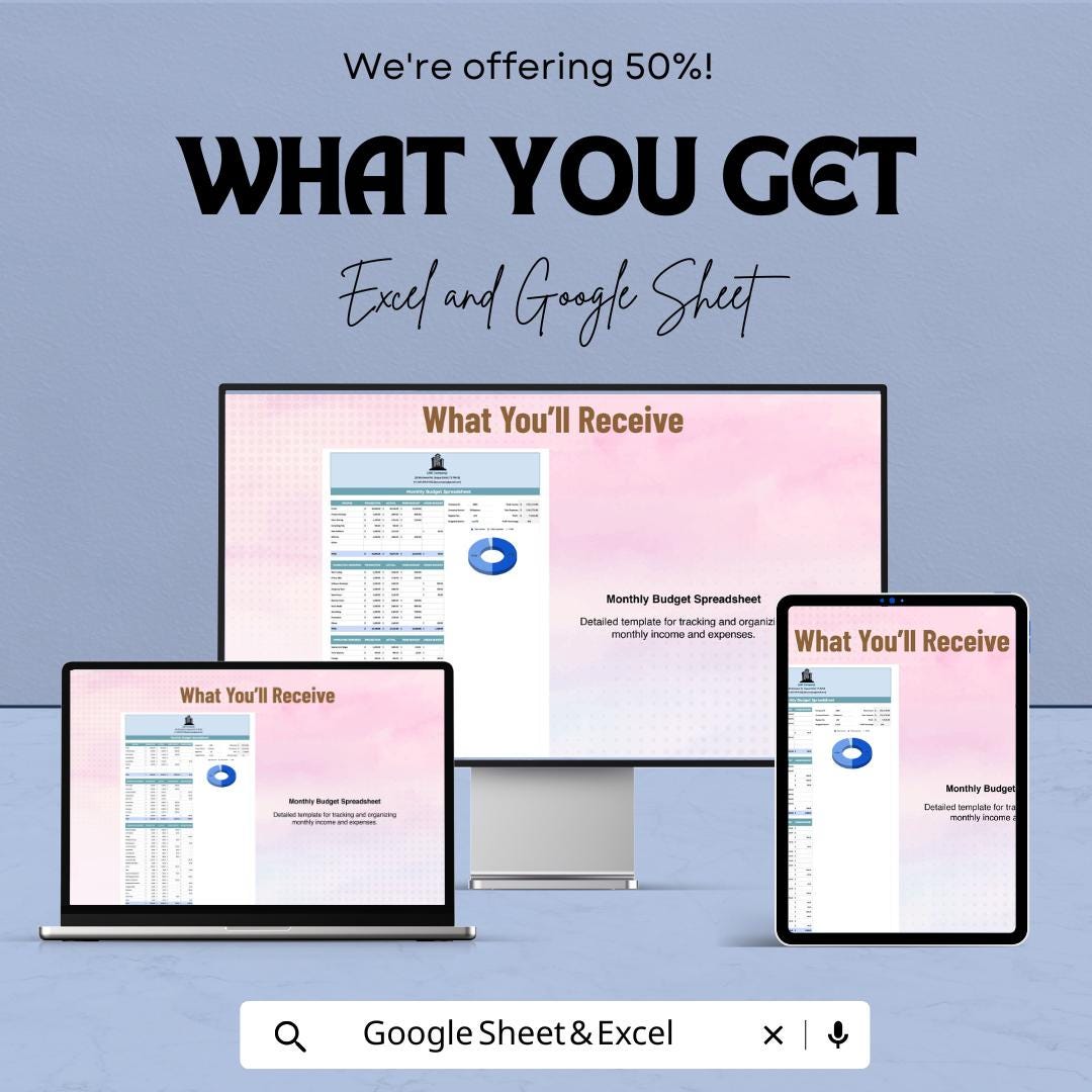 Monthly Budget Spreadsheet Template | Income & Expense Tracker | Financial Planner | Budget Template