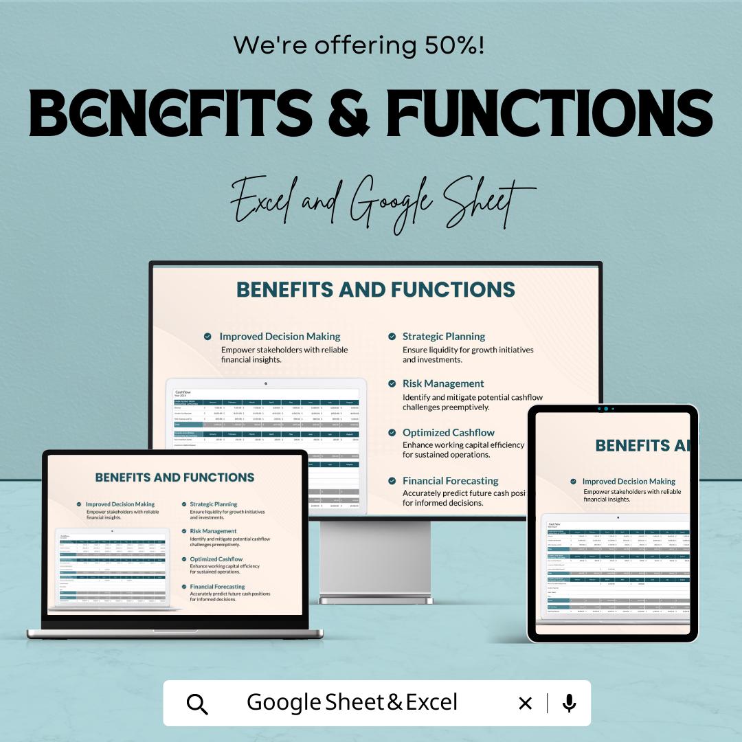 Rolling Cash Flow Forecast Template, Cash Flow Projection Spreadsheet, Financial Planning Dashboard, Business Cashflow Tracker