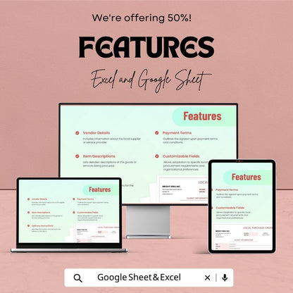 Local Purchase Order Template Excel Google Sheets | Procurement Tracker Spreadsheet | Vendor Order Form | Small Business Purchase Sheet |