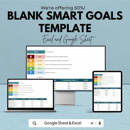 SMART Goals Template | Goal Setting Spreadsheet | Productivity Planner | Action Plan Tracker | Excel & Google Sheets | Goal Tracker Sheet