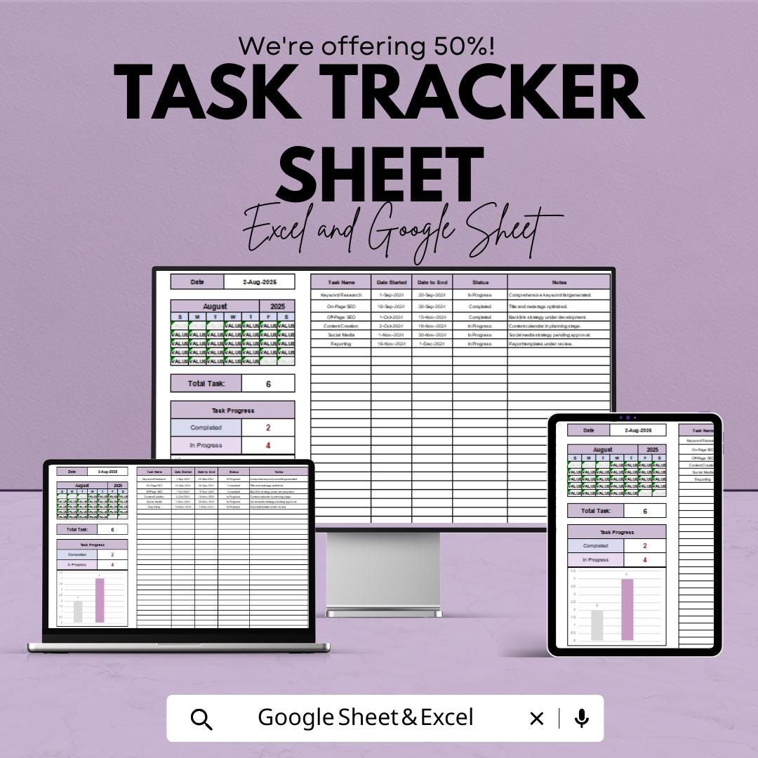 Task Tracker Sheet for Excel and Google Sheets | Project Organizer | Team & Personal Task Management | Digital Planner