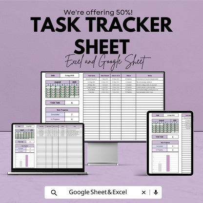 Task Tracker Sheet for Excel and Google Sheets | Project Organizer | Team & Personal Task Management | Digital Planner